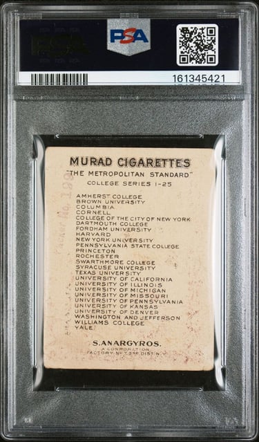 1909 Murad Cigarettes Williams College #14 Rare Basketball Card 1st card (back)