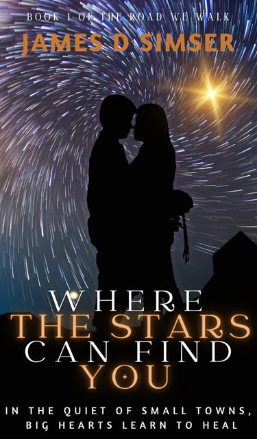 a couple kissing in front of a star filled sky