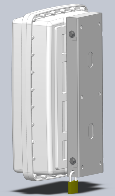 Flat wall mounted rapidly deployable electronic enclosure in its mounted position and locked in place 