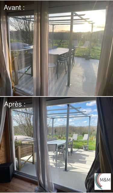 Avant après d'un nettoyage de vitres chez particuliers baie vitrée - m&m services pro rouen