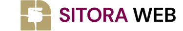 SITORA brand logo with gold geometric icon and purple text on a black background.