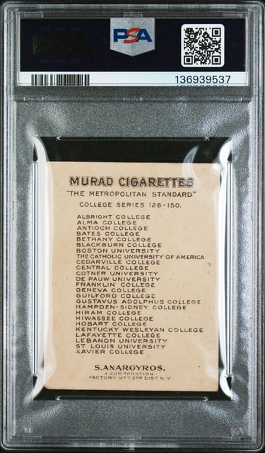 circa 1910 Xavier College Basketball card Murad Cigarettes T51 (back)