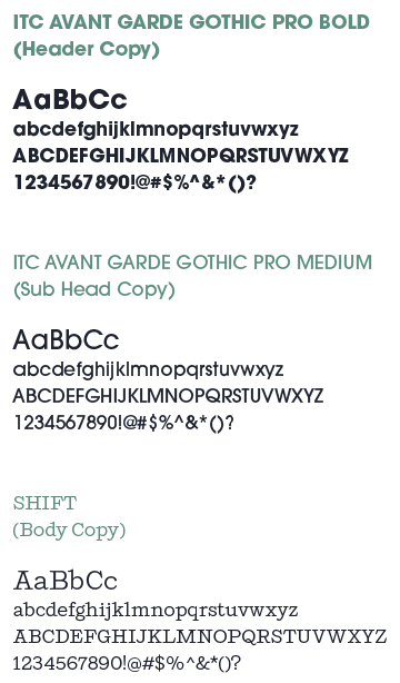 Brand typography including letters, numbers, and special characters in uppercase and lowercase.