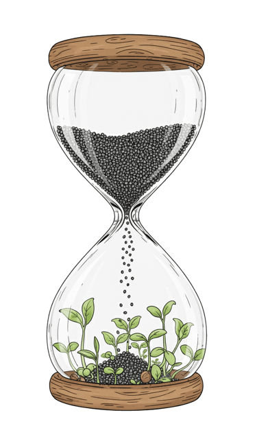 A glass hourglass, © 2025