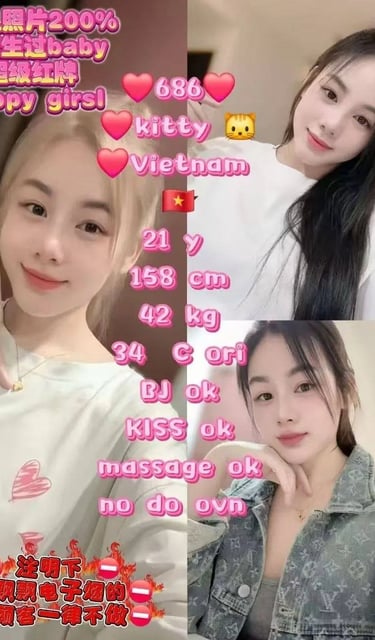 A collage showing a Vietnamese woman named Kitty with descriptive text about her massage services.