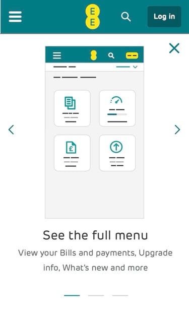 UI design showing an illustration of the MyEE app with four tiles being displayed.