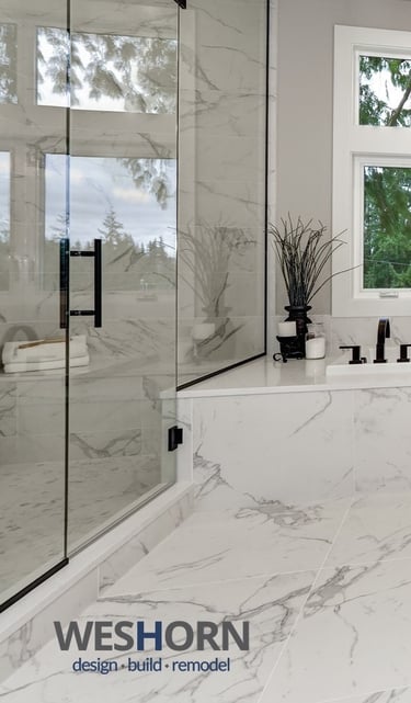 Modern bathroom design with walk‑in shower and custom vanity