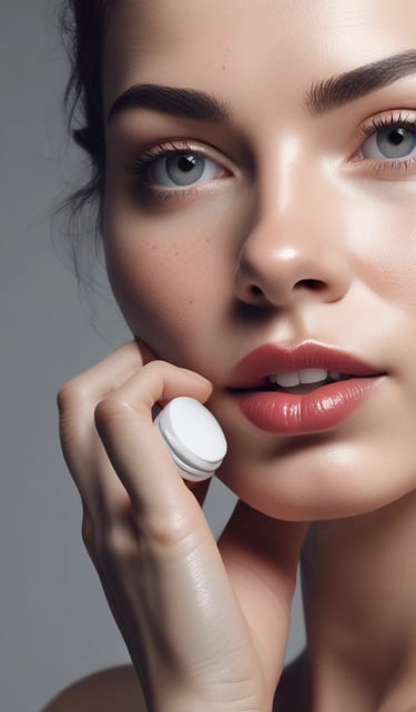 Two skincare product bottles are displayed on a textured, white fabric surface. One is a round jar labeled 'Multi Tea Serum', featuring a shiny silver lid. The other is a cylindrical bottle labeled 'Advanced Night Booster', also with silver accents.