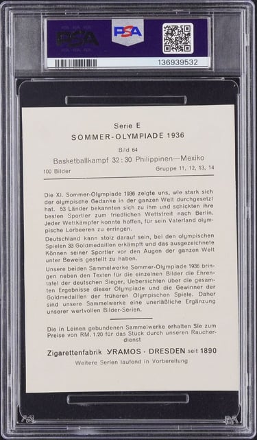 1936 Yramos Dresden Sommer-Olympiade Serie E #64 Phillipines vs Mexico Basketball Card (back)