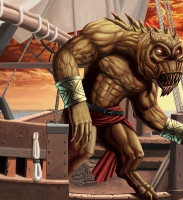 a monster in a pirate ship with a sword