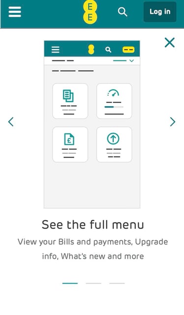 UI design showing an illustration of the MyEE app with four tiles being displayed.