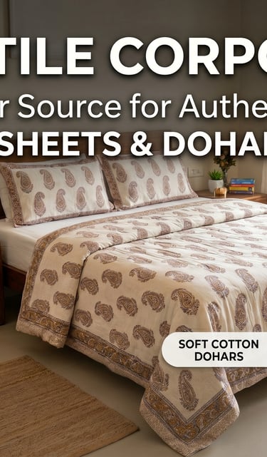 Authentic cotton Jaipur bedsheets, soft dohar blankets, and hand-quilted quilts by RGL Textile Corporation.