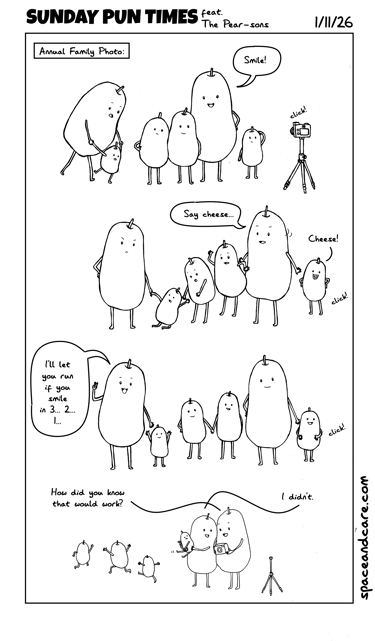 Pear family having a family photo.