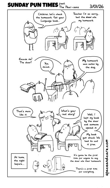 Students explaining to teacher why they don't have their homework.