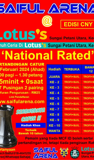 Malaysia Chess. Catur Malaysia. Saiful Arena Chess. Pertandingan Catur Saiful Arena Ke-5 Edisi CNY