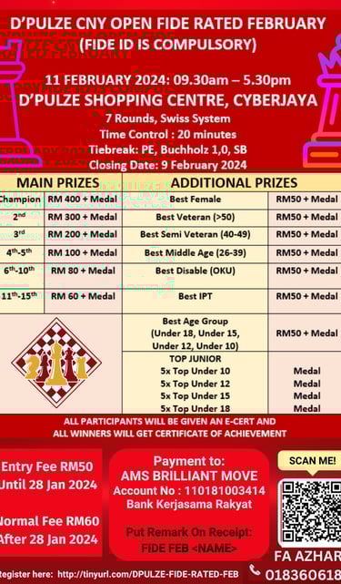 Malaysia Chess. Catur Malaysia. D’pulze CNY Open FIDE Rated February