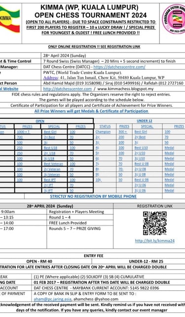 Malaysia Chess KIMMA (WP Kuala Lumpur) Open Chess Tournament 2024 