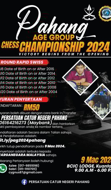 Pahang Age Group Chess Championship 2024. Catur Malaysia. Malaysia Chess