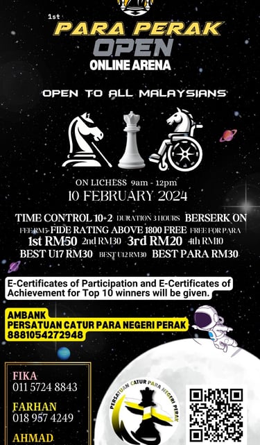 Malaysia Chess. Catur Malaysia. 1st Para Perak Open Online Arena