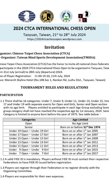 2024 CTCA International Chess Open. Taiwan Chess.  西洋棋
