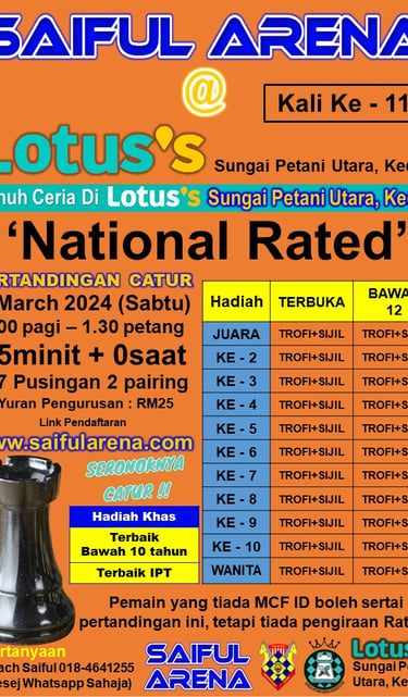 Pertandingan Catur Saiful Arena Lotus Kedah. Catur Kedah. Malaysia Chess