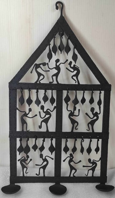 "Handcrafted hanging oil lamp with linked chain pattern–tribal forged art-Meant for export"