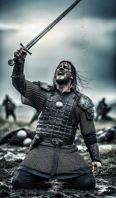 Viking warrior cries out on battle field