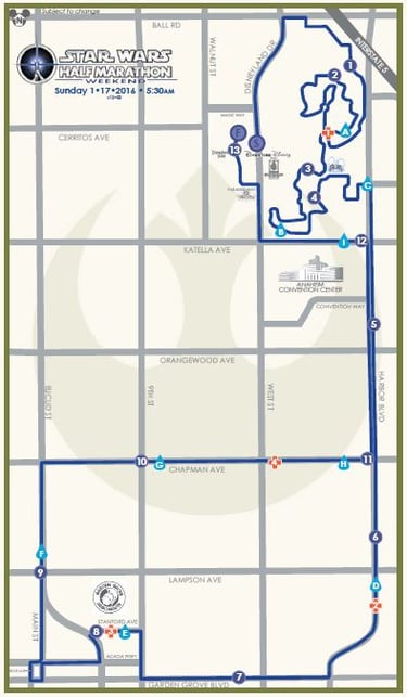 2016 runDisney Star Wars The Light Side Half Marathon Course Map