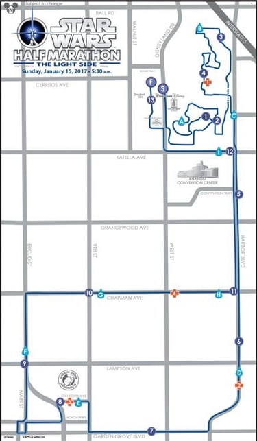 2017 runDisney Star Wars The Light Side Half Marathon Weekend Half Marathon Course Map