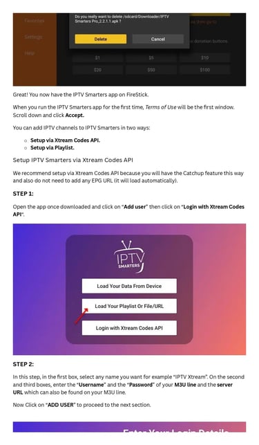 Screenshot of IPTV Smarters Pro app setup showing options to load playlist or login with Xtream Codes API.