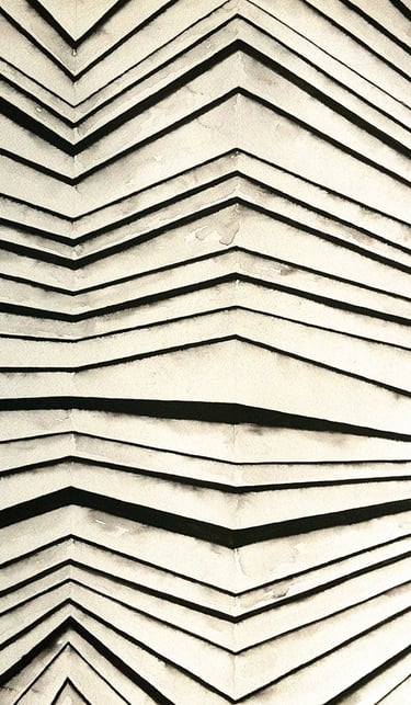 INOS 3 by Tim Grosvenor, ink artwork, final triptych panel featuring ascending chevrons and directio