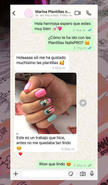 Testimonio de plantilla de practica NailsPRO para manicuristas principientes.