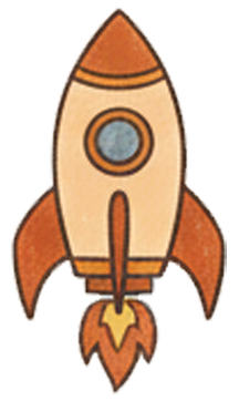 a cartoon style rocket ship launched