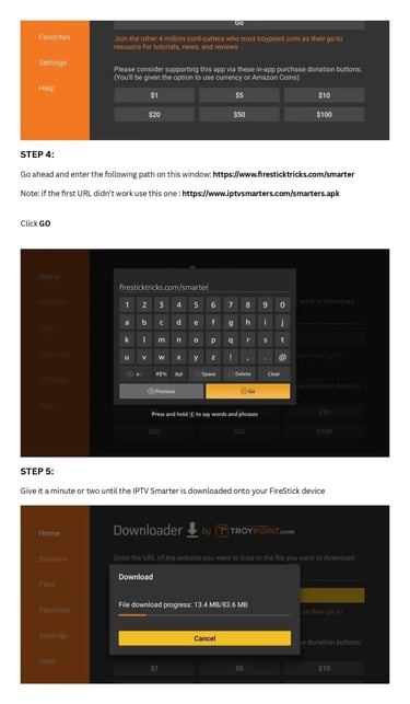 Step-by-step tutorial for IPTV Smarters download using the Downloader app on FireStick.