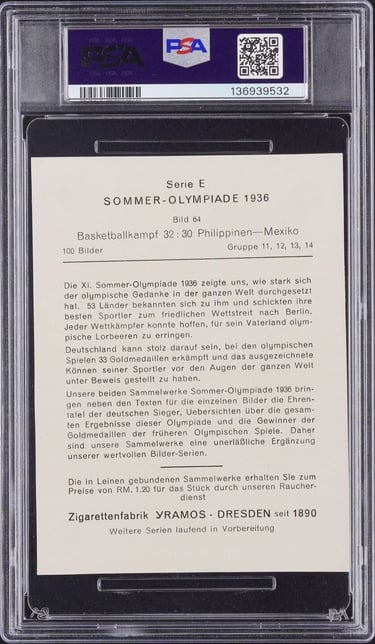 1936 Yramos Dresden Sommer-Olympiade Serie E #64 Phillipines vs Mexico Basketball Card (back)