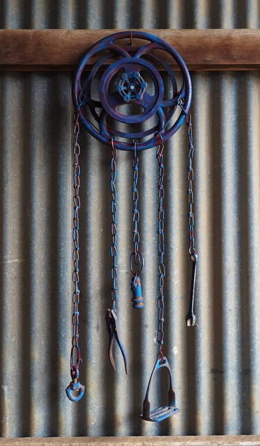 dreamcatcher made from farmyard junk