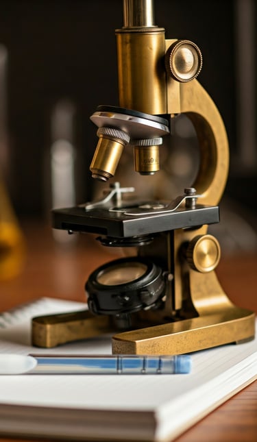 Microscópio acima de um caderno