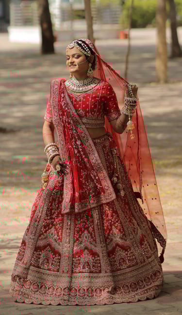 best red lehenga traditional bridal best makeup and hairstyles artist in r&d bridal studio in gotri
