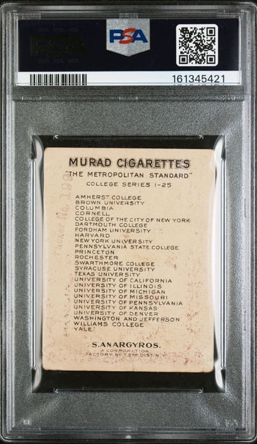 1909 Murad Cigarettes Williams College #14 Rare Basketball Card 1st card (back)