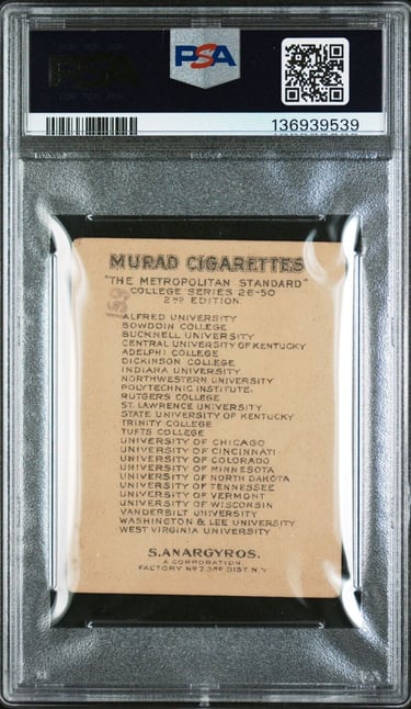 circa 1910-11 Northwestern University 2nd Edition College Basketball card Murad Cigarettes T51 (back