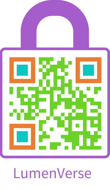 Orange, purple and green QR code for LumenVerse Store of Kathy LaFollett's print on demand merchandise.