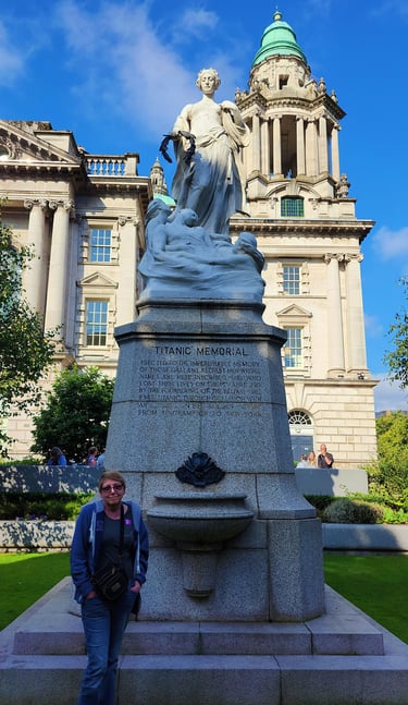 Lady at Titanic Memorial Statue in Belfast, Ireland