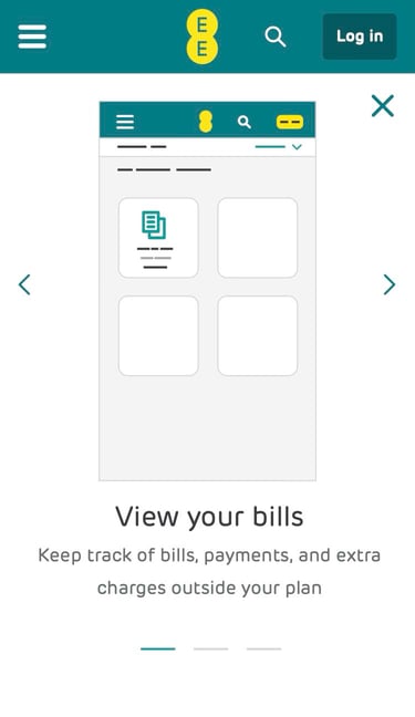 UI design showing an illustration of the MyEE app with the bill tile being displayed.