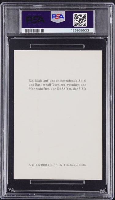 1956 Veb Sport-Toto Olympishe Sommerspiele Melbourne #172 USA vs USSR Basketball Card (back)
