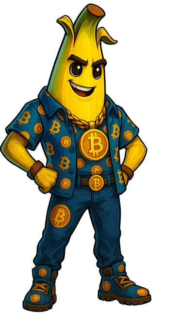 a banana banana with bitcoin on it