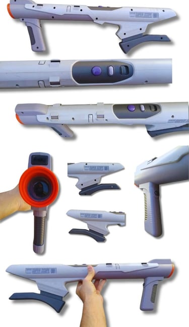 Bazuca Super Scope 6’ que funciona por sensores infravermelhos e vem acompanhada de um cartucho com