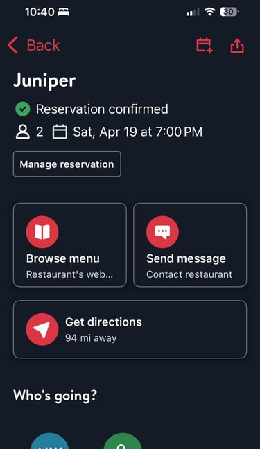 opent table reservation for two