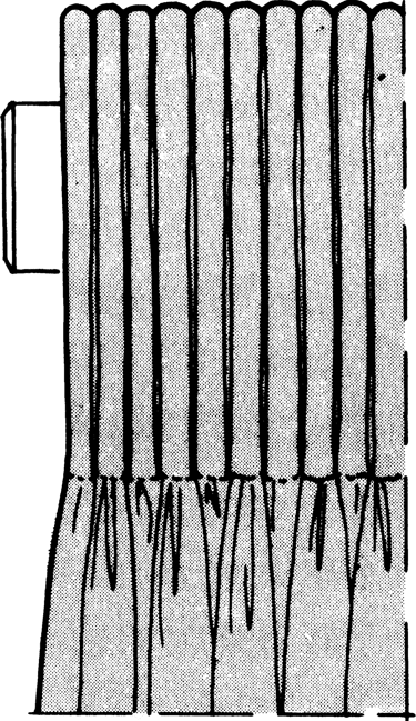 Schéma représentant une tête de rideaux flamande haute