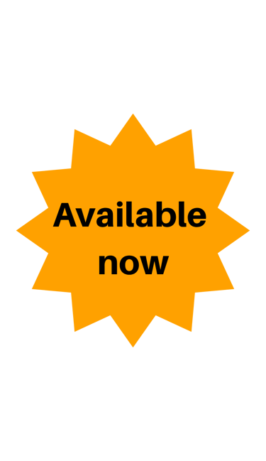 orange starburst saying: Available now