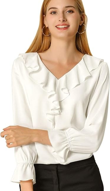 Women's Ruffle V Neck Chiffon Blouse